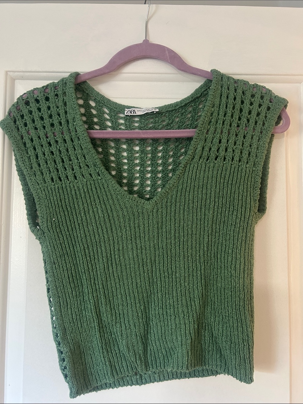 Zara Olive Green V-Neck Knit Sweater Vest